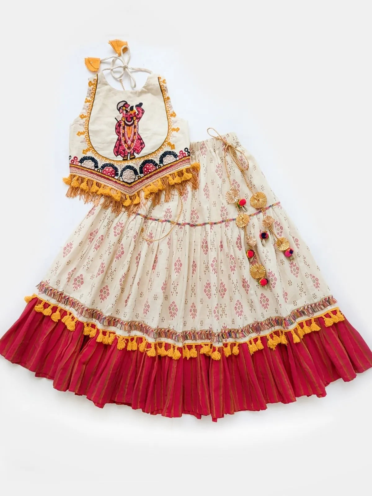 White Shrinathji Radhika Garba Lehenga Choli For Girls Halemons