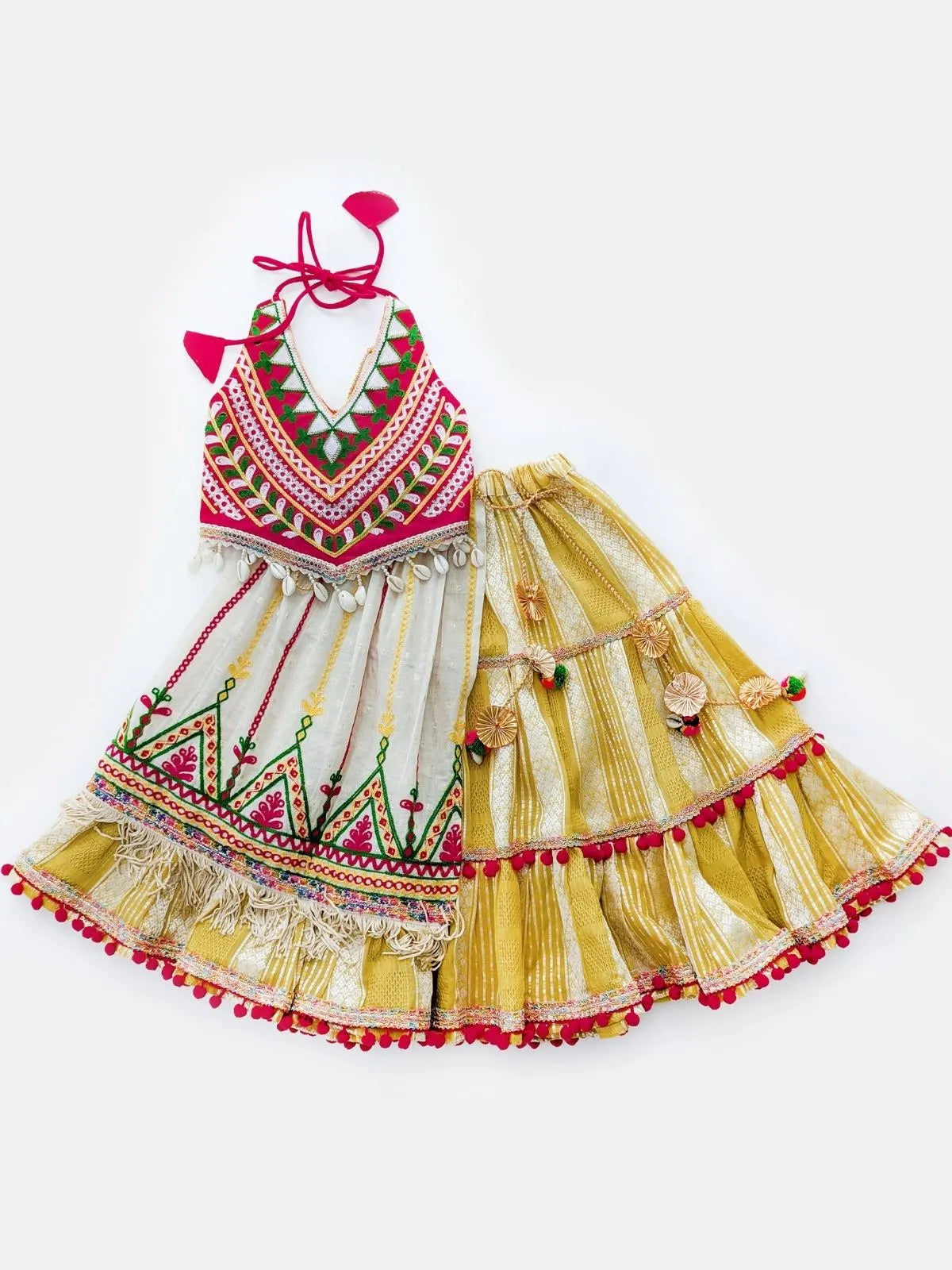 Yellow Flairy Traditional Embroidered Lehenga Choli for Girls Halemons