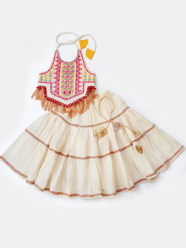 Cream Classic Lehenga Choli for Festival - Halemons