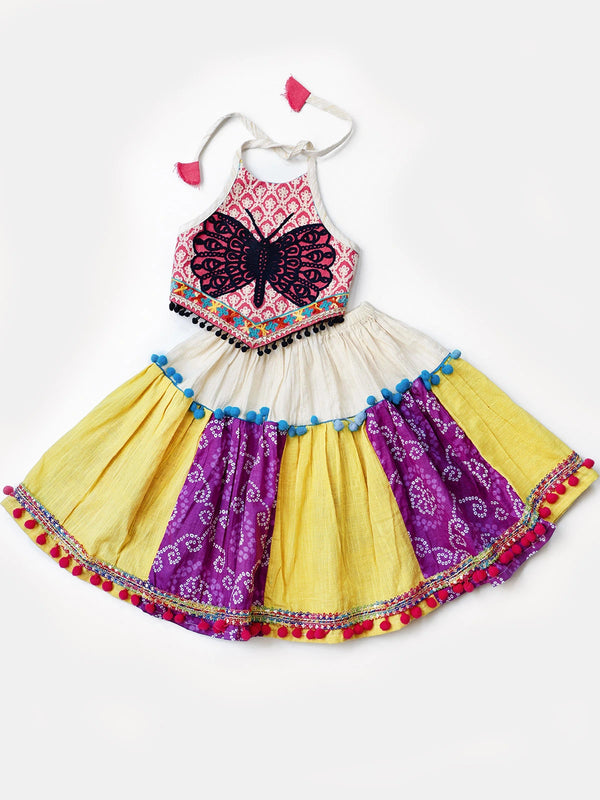 Lavender Butterfly Pleated Lehenga Choli for Kids