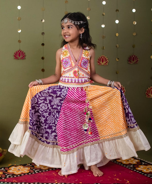 Rangili Lehriya Cotton Lehenga Choli Set for Girls