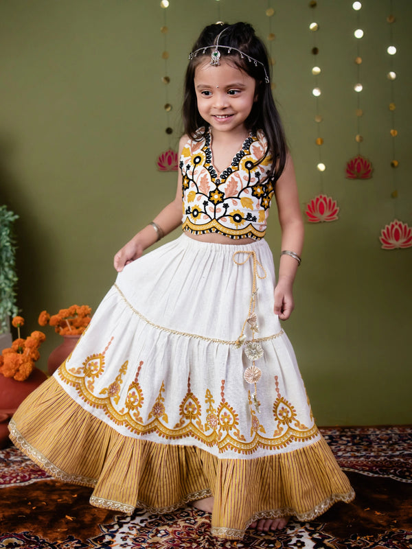 Suvarna Mustard Jute Lehenga Choli Set for Girls