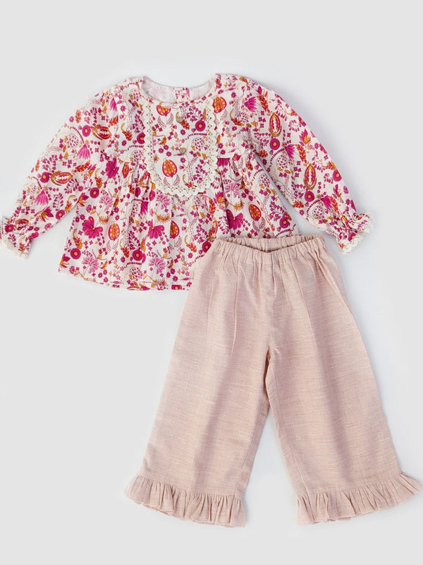 Pink Pleated Floral Mia Top Bottom Set