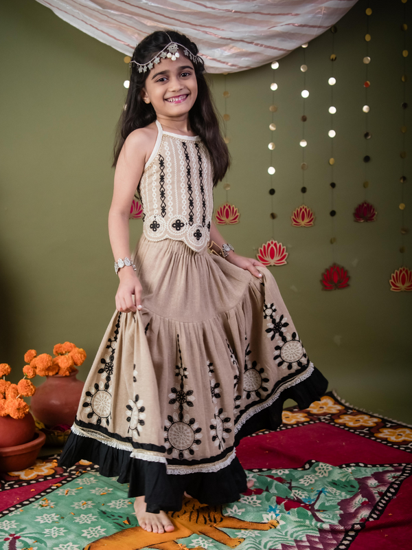 Chikoo Tara Lehenga Choli Set for Girls