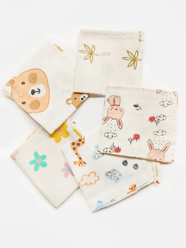 Pure Muslin Printed Reusable Infant Wipes (pack of 5)