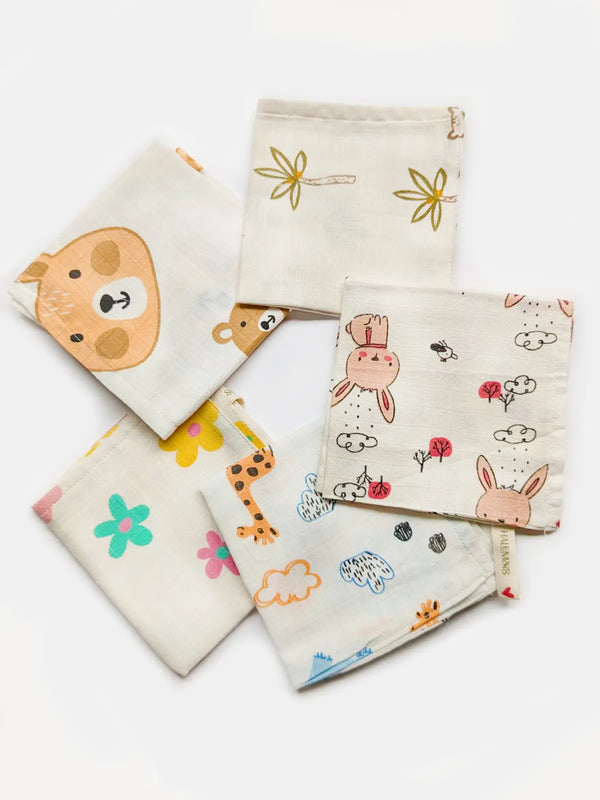 Pure Muslin Printed Reusable Infant Wipes (pack of 5)