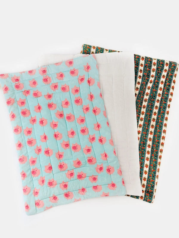 Pig Printed Traditionally Quilted Cotton Mats