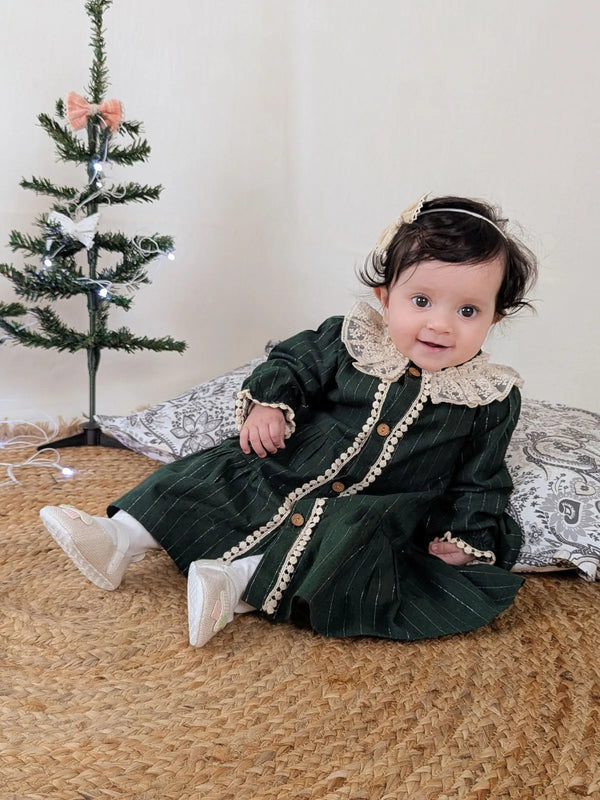 Green Bohemian Baby Collar Frock