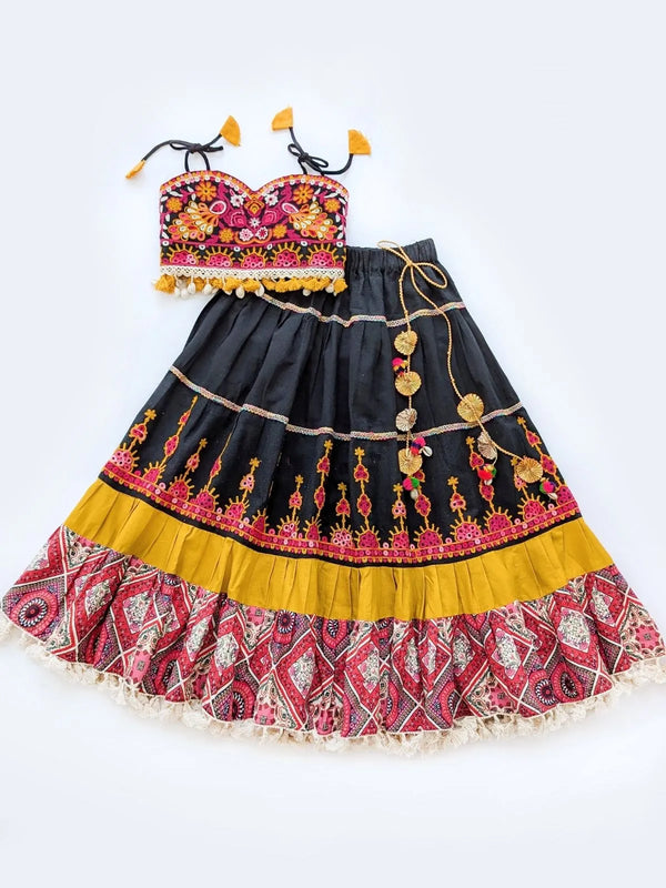 Black Gamthi Traditional Lehenga Choli for Girls