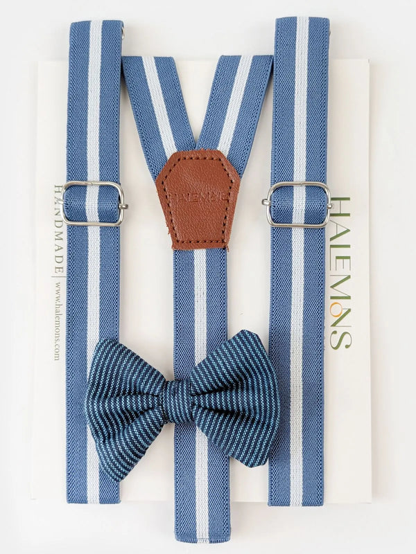 Blue Adjustable Suspender with Neck Bow