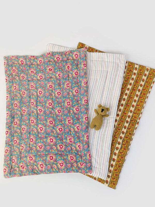 Floral Bohemian Cotton Stuffed Mats Pack Of 3