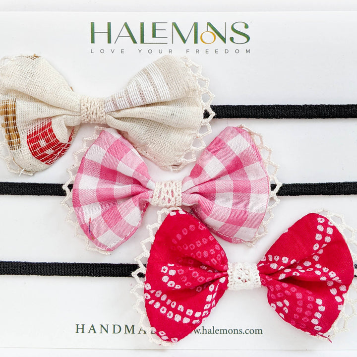 Halemons Girlish Baby Girl Toddler Handmade Bow Hair Bands pack of 3 - Halemons