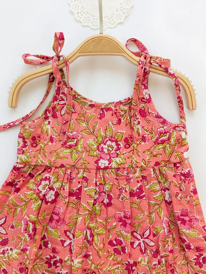Halemons Baby Girl Pure Cotton Floral Easy to Wear Romper- Peach