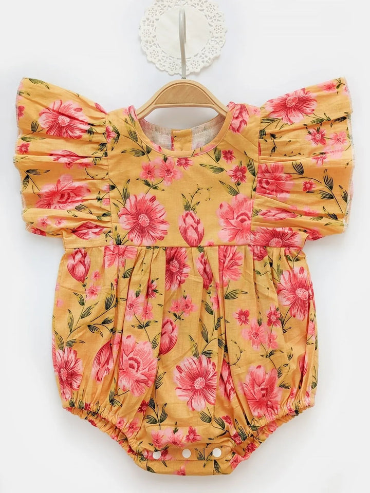 Halemons Baby Girl Pure Cotton Butterfly Floral Romper- Yellow