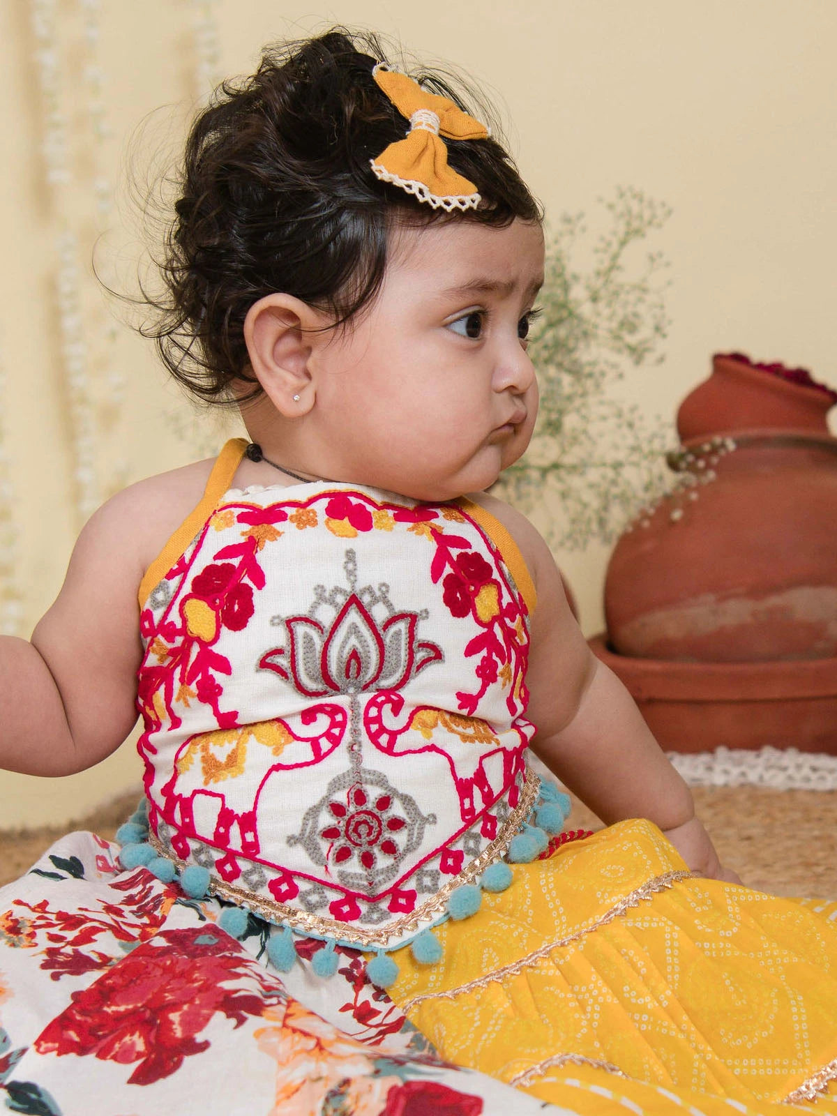 Red Floral Bandhani Flaired Lehenga Choli for Little Girls 0-5 YRS