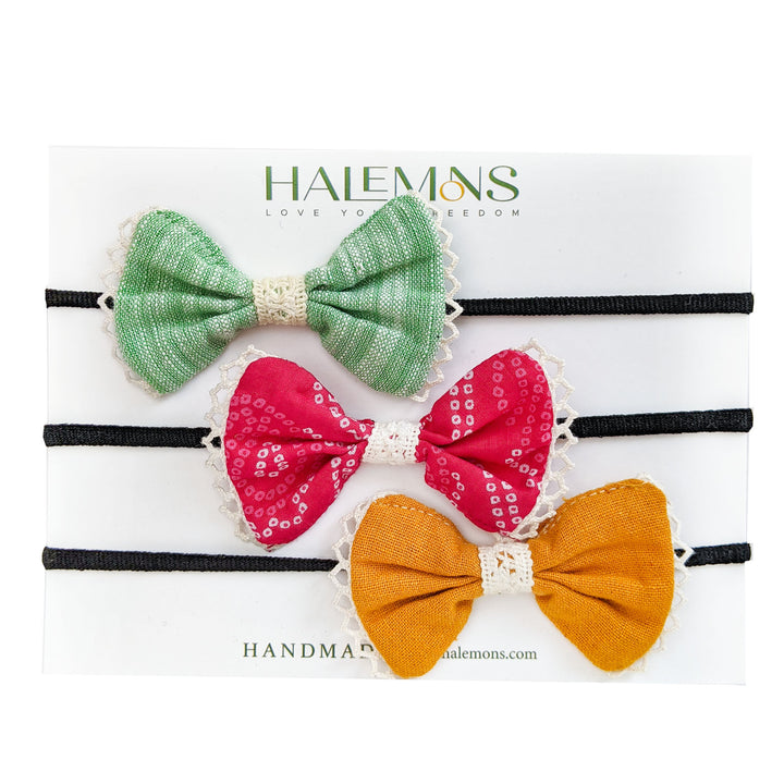 Halemons Lisa Baby Girl Toddler set of 3 Handmade Bow Hair bands pack of 3 - Halemons