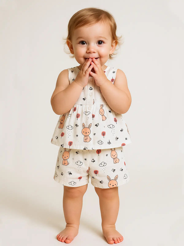 Bunny Bear Soft Pure Muslin Jhabla Set