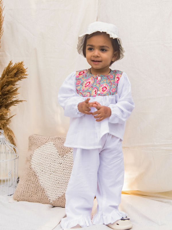 Pure Muslin Snow White Top Bottom Set