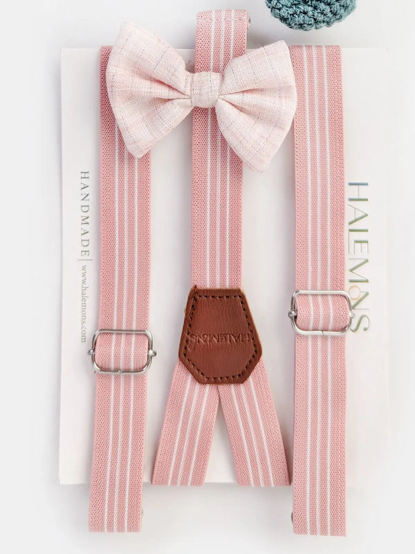 Peach Stripped Stretchable Suspender Bow Set