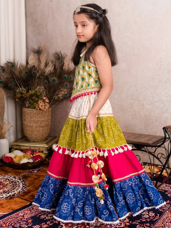 Multicolour Bandhani Lehenga Choli for Girls