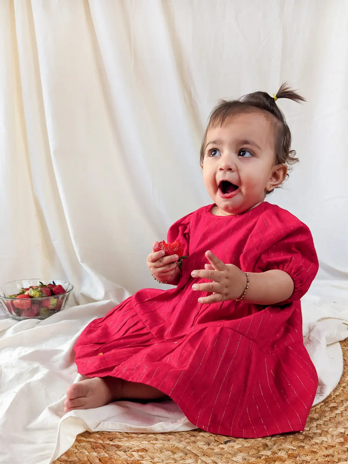 Baby in red chudidhar/long frock and dupatta | Long frocks, Flower girl  dresses, Pattu pavadai designs