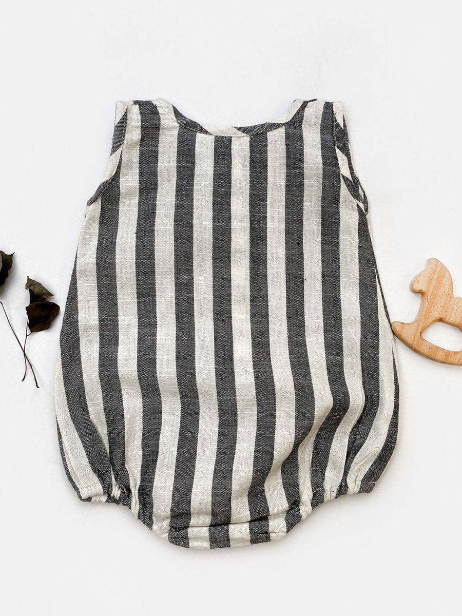 Black Stripes Pure Cotton Baby Infant Unisex Bubble Romper - Halemons