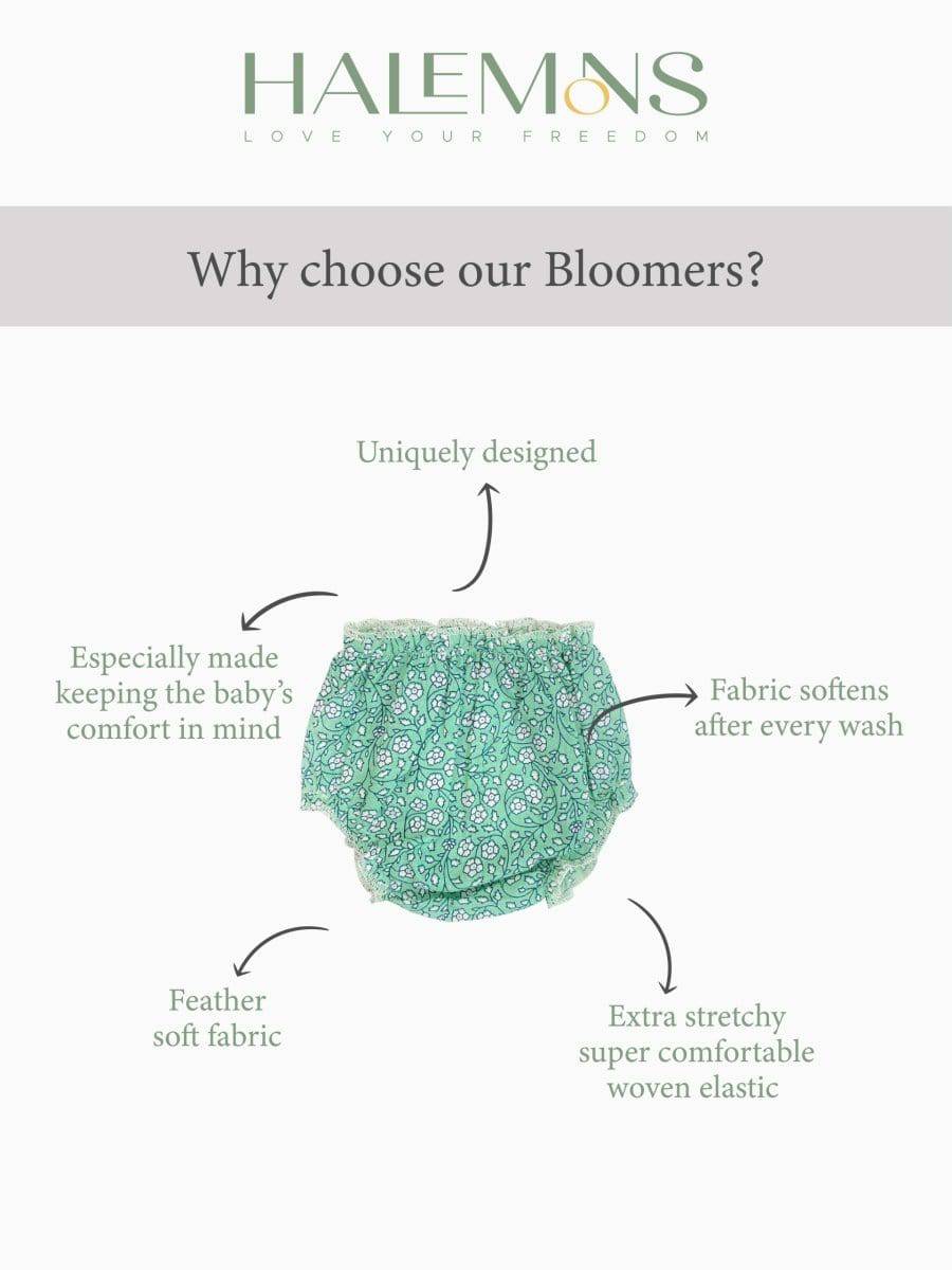 Seagreen Baby Toddler Printed Buttery Cotton Bloomers pack of 3 - Halemons