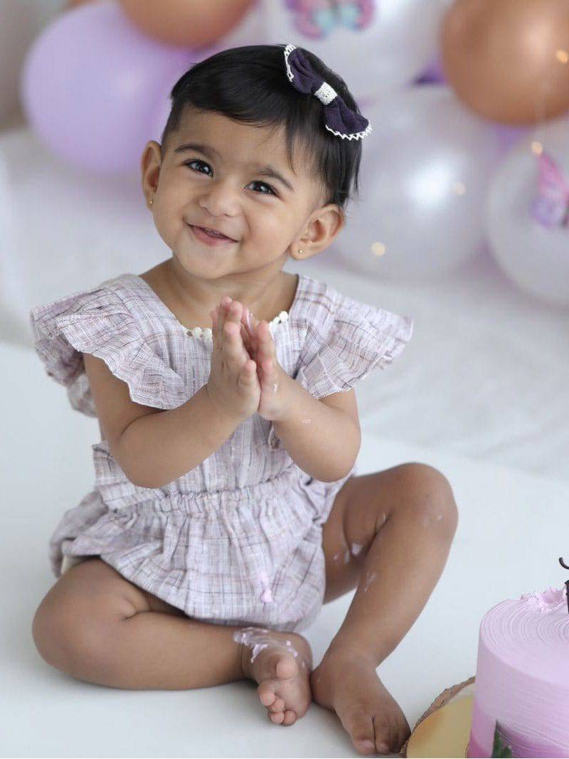 Halemons Baby Girl Frilled Romper with Shoulder Straps - Lavender - Halemons