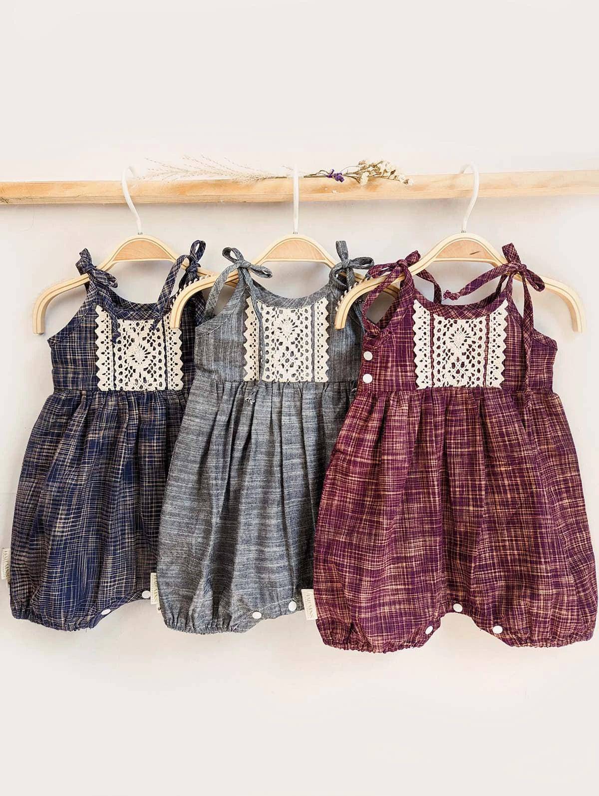 Halemons Grey Slub Cotton Romper - All Season Comfort - Narrow Strings - Grey - Halemons