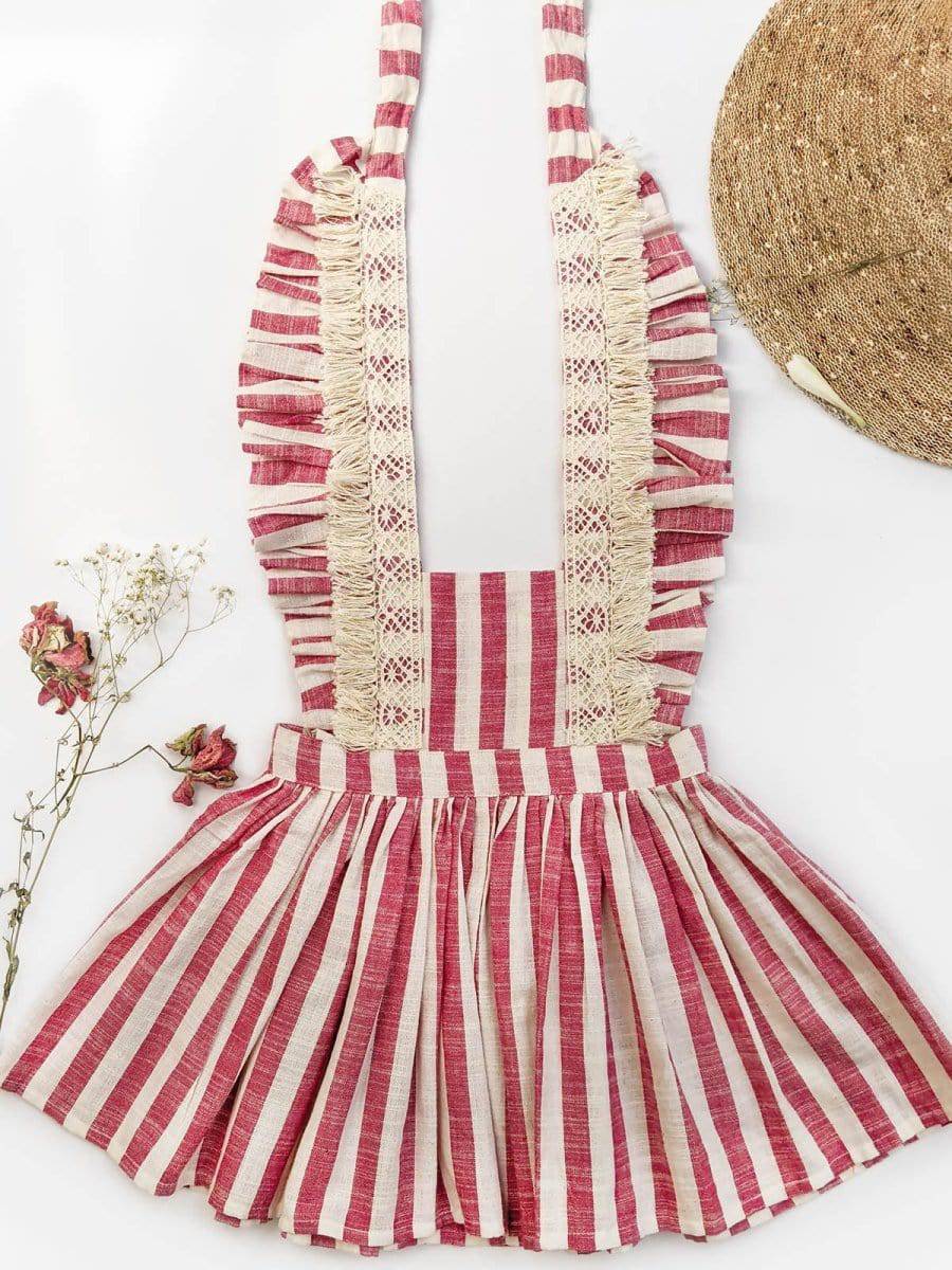 Pink Stripes Baby Frilled Frock With Crochette Lace - Halemons