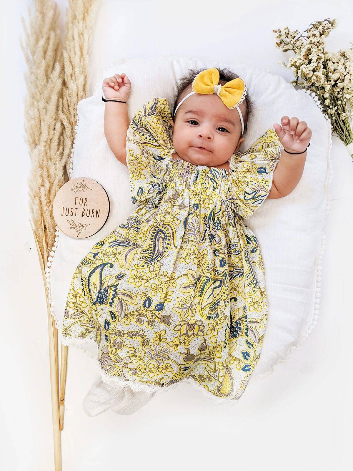 Lemon Shoulder Frilled Boho Baby Girl Dress - Halemons