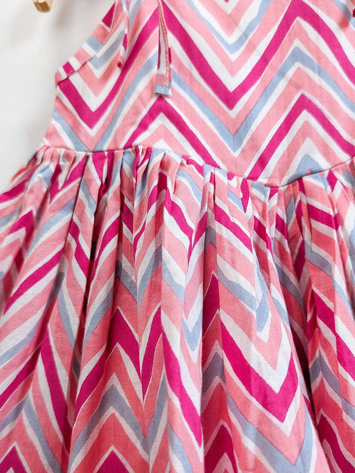 Tiny Baby Zig Zag Pleated Mini Frock With Strings - Halemons