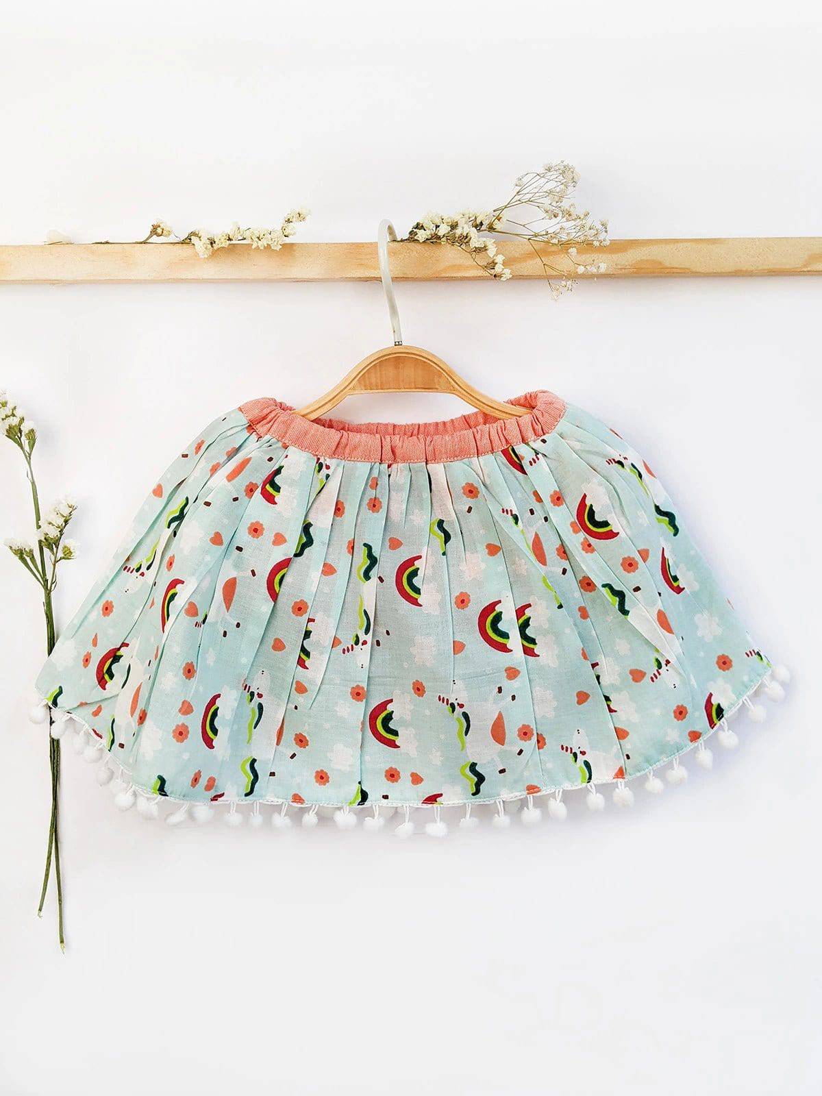Rainbow Printed Baby Girl Cotton Skirt With Bloomer and Top - Halemons