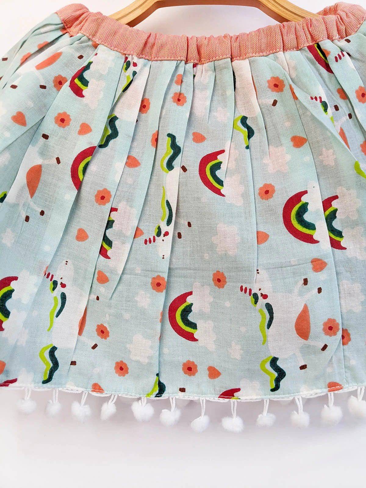 Rainbow Printed Baby Girl Cotton Skirt With Bloomer and Top - Halemons