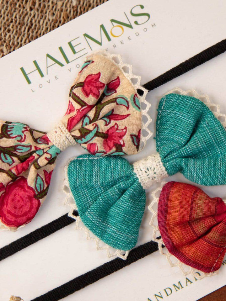 Cherry Handmade Baby Girl Toddler Bow Hair Bands pack of 3 - Halemons