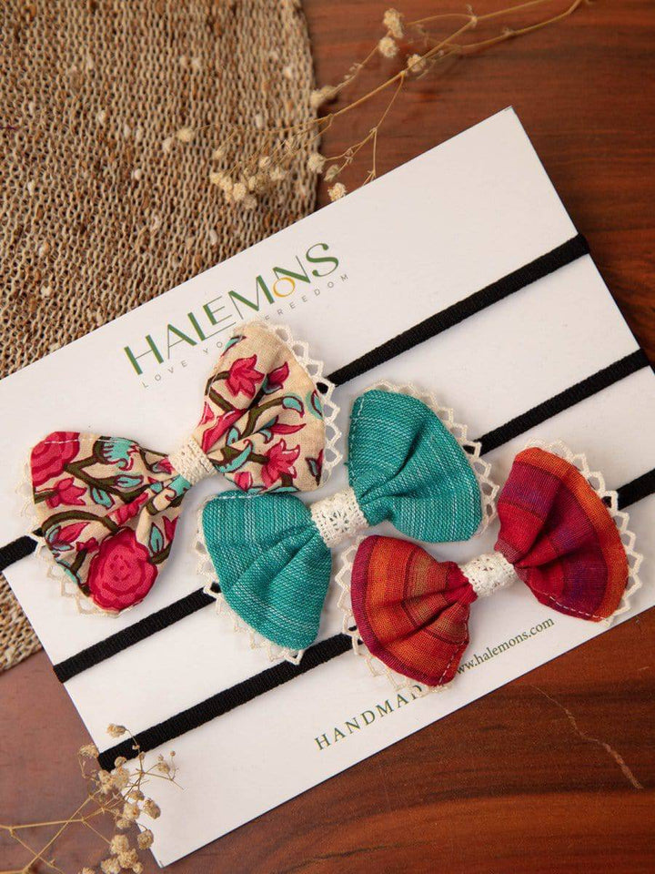 Cherry Handmade Baby Girl Toddler Bow Hair Bands pack of 3 - Halemons