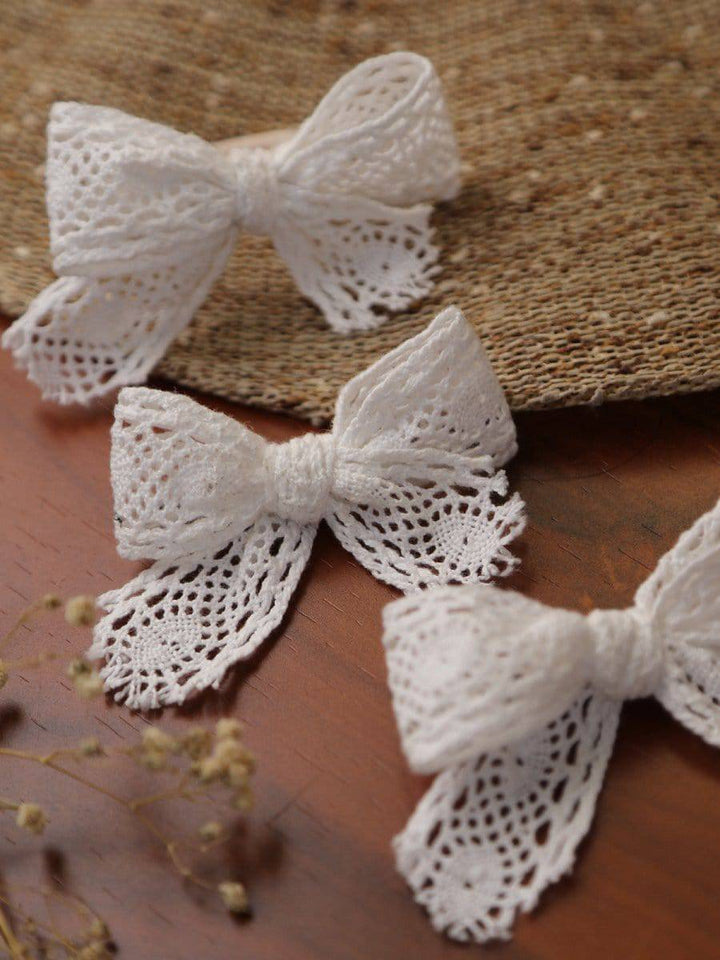 White Birthday Baby Infant Girl Toddler Handmade Cotton Crochette Bows Hair Clip pack of 3 - Halemons