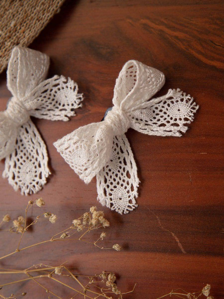 White Birthday Baby Infant Girl Toddler Handmade Cotton Crochette Bows Hair Clip pack of 3 - Halemons