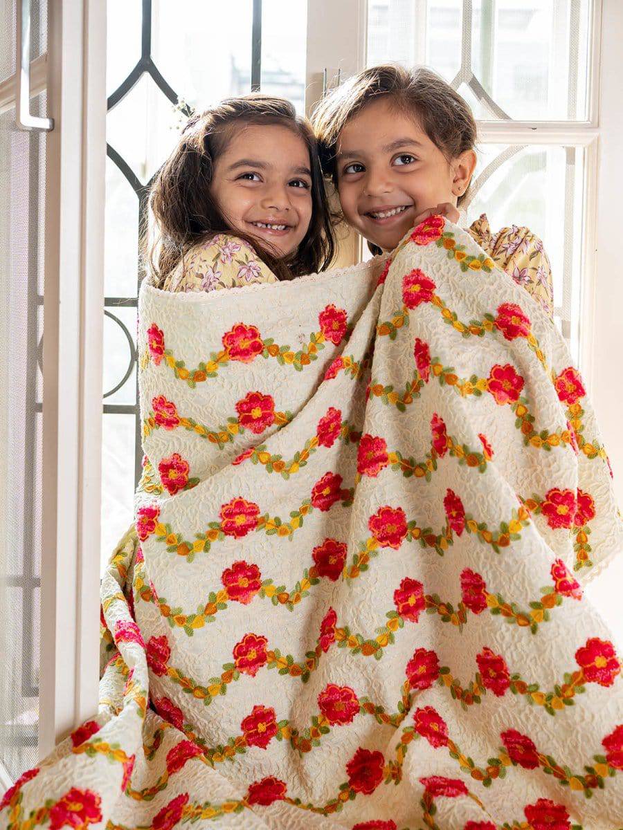 Green Garden Boho Red Rose Woollen Luxury Baby kids Blanket - Halemons