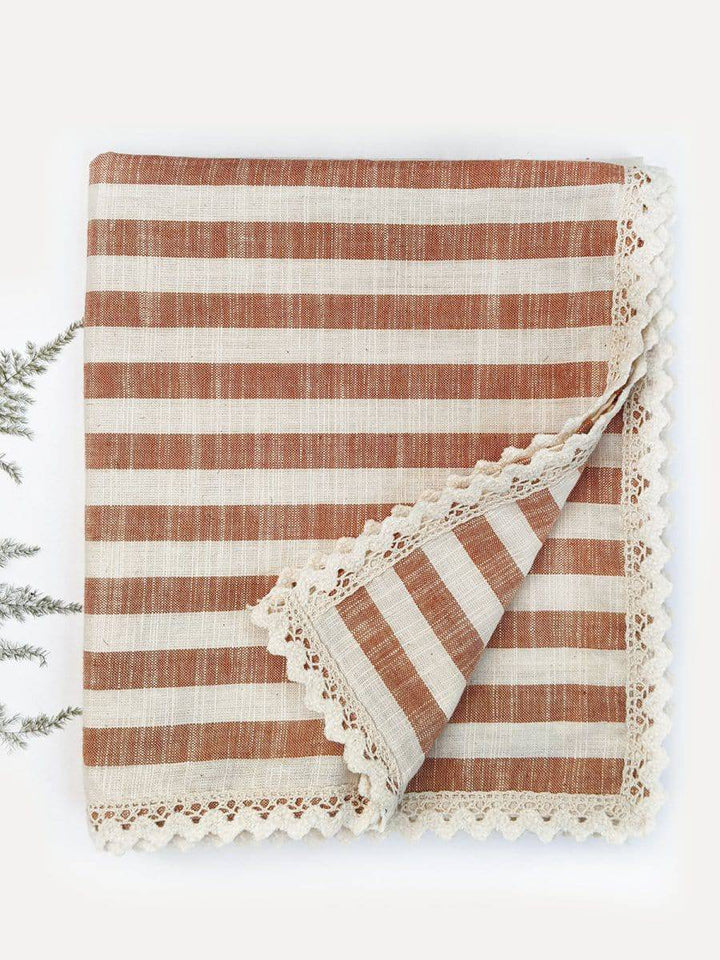 Washed Organic Cotton Newborn Baby Brown Stripe Blanket and Bolster Set - Halemons