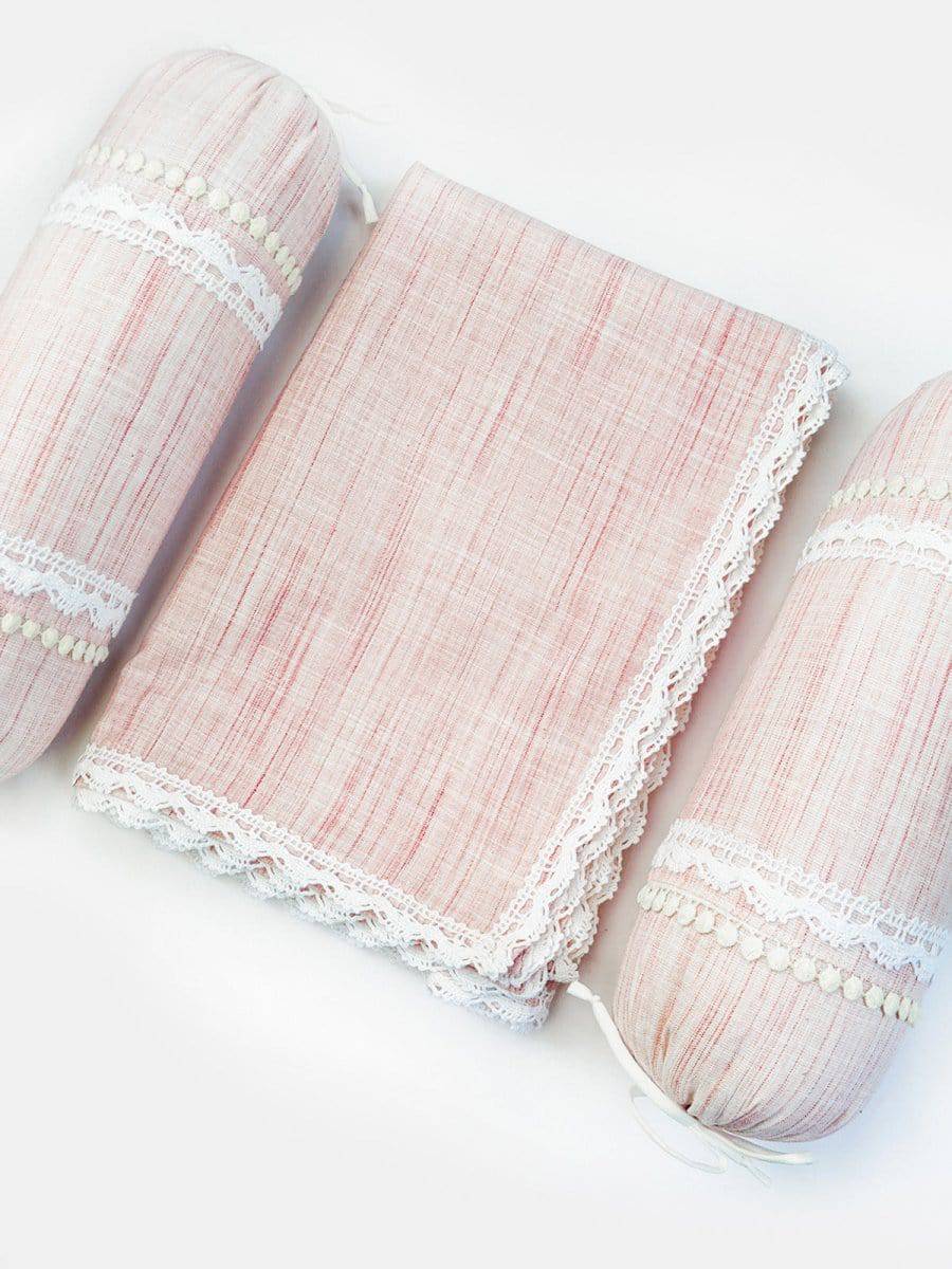Washed Organic Cotton Newborn Baby Peach Blanket and Bolster Set - Halemons