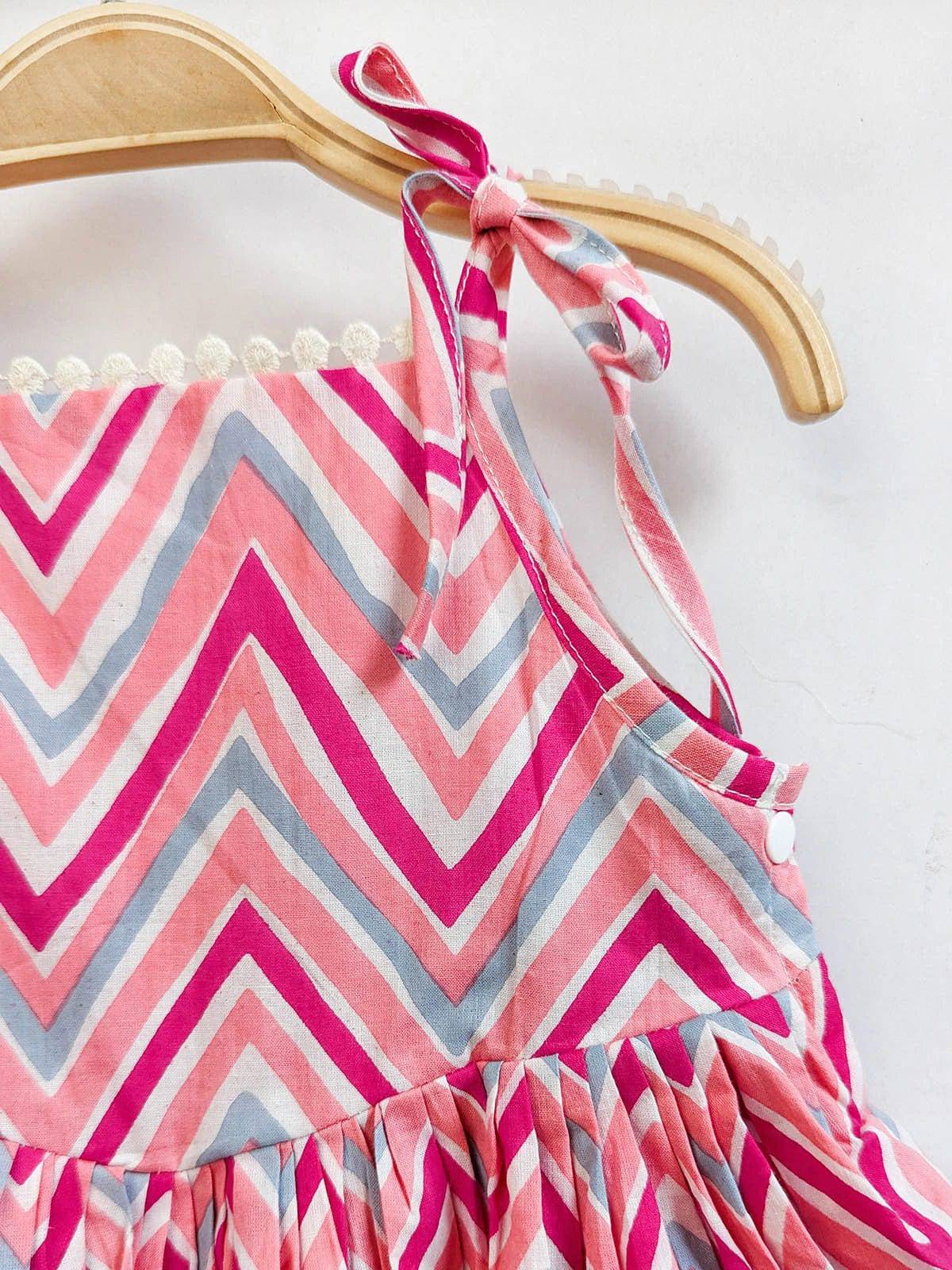 Tiny Zig Zag Pleated Mini Frock With Strings - Halemons