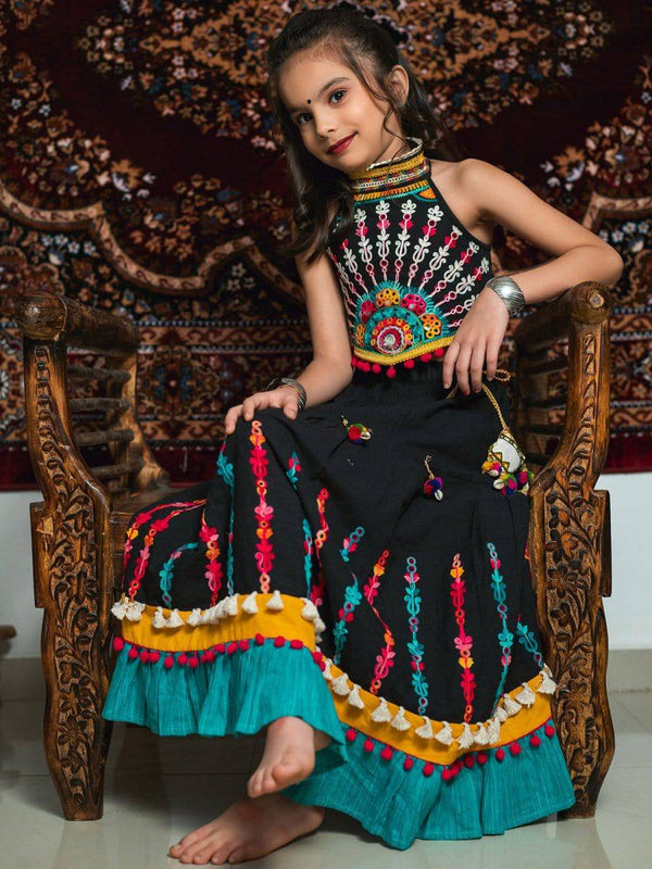 Attractive Aari Embroidered Black Chaniya Choli set for Girls - Halemons