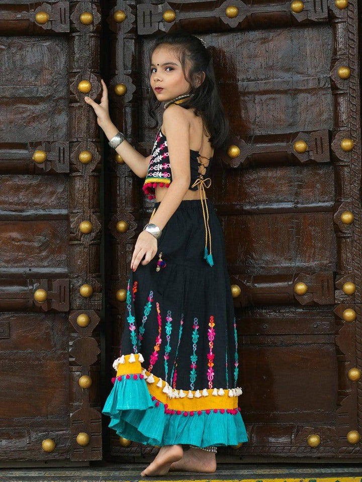 Attractive Aari Embroidered Black Chaniya Choli set for Girls - Halemons