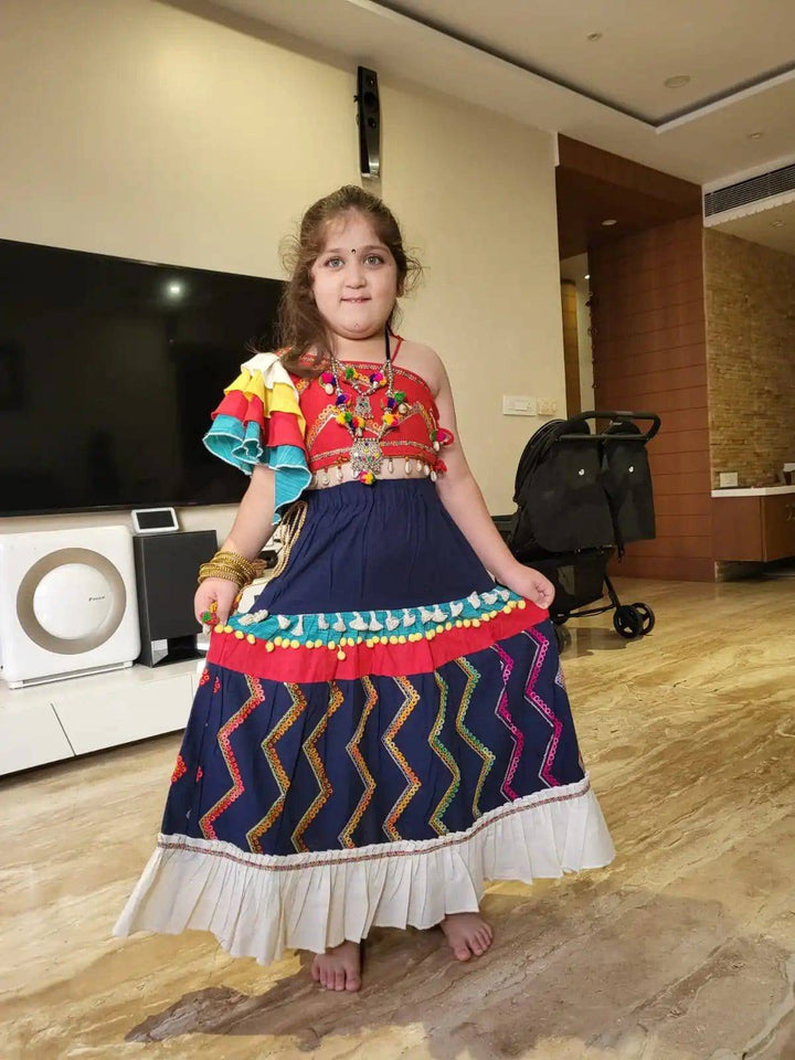 Butterfly Sleeves Navyblue Traditional Festive lehenga Choli for Girls- Halemons