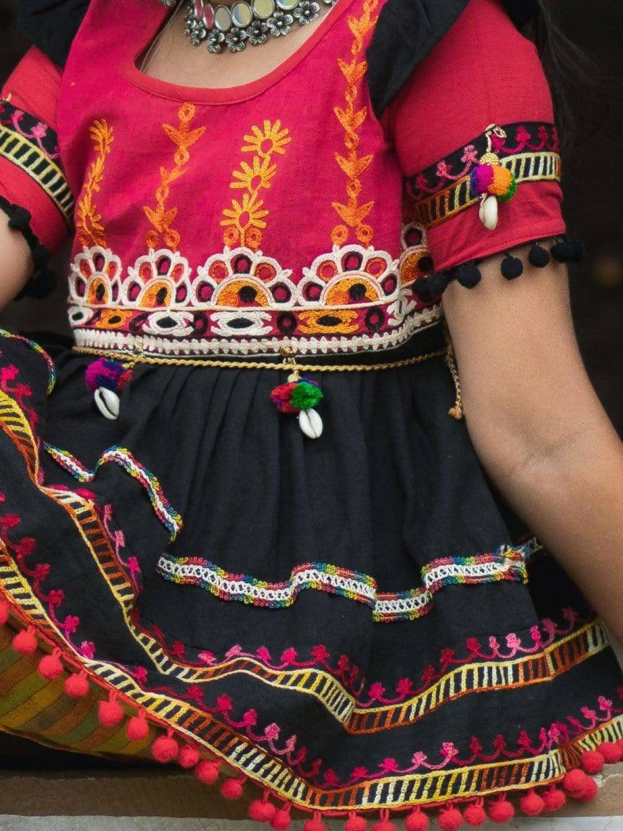 Classic Black Gujarati Embroidered Kedia set for girls - Halemons