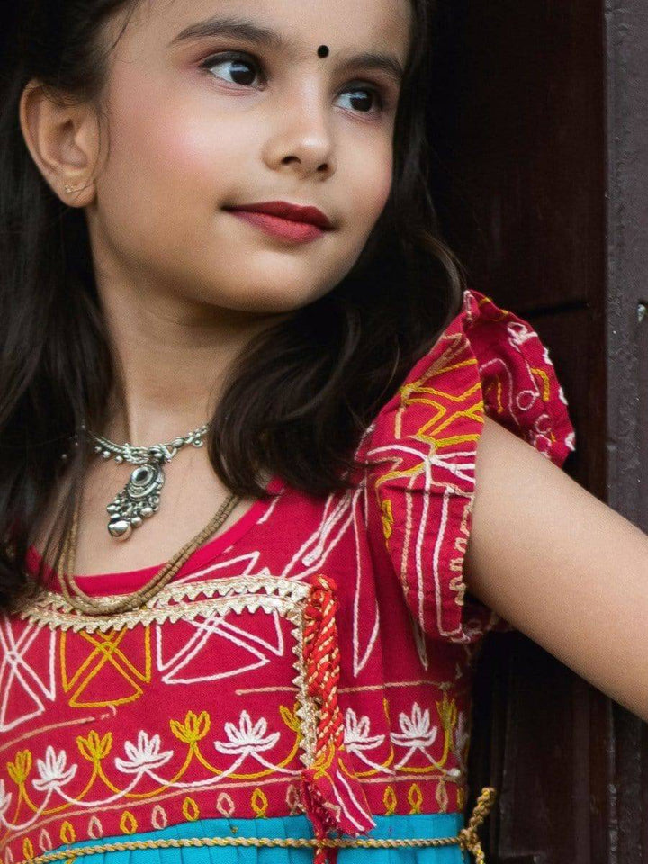 Gamthi Navratri SkyBlue Traditional Kedia Dhoti Set for Girls-Halemons