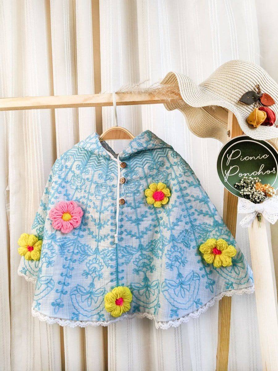 Halemons Sky Spring Woolen Flower Baby Girl Poncho Top - Halemons