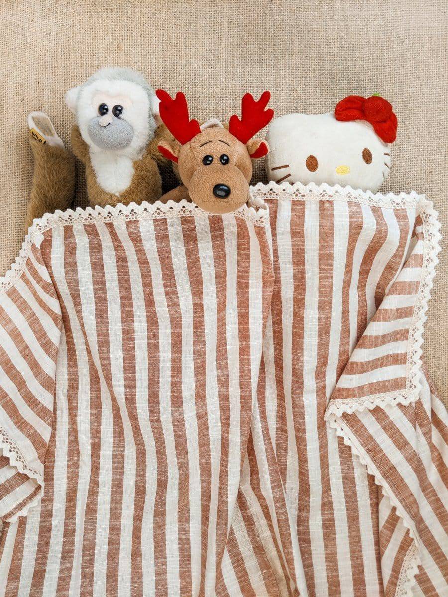 Soft Cotton Antibacterial Brown Stripe Single Layered Baby Blanket - Halemons