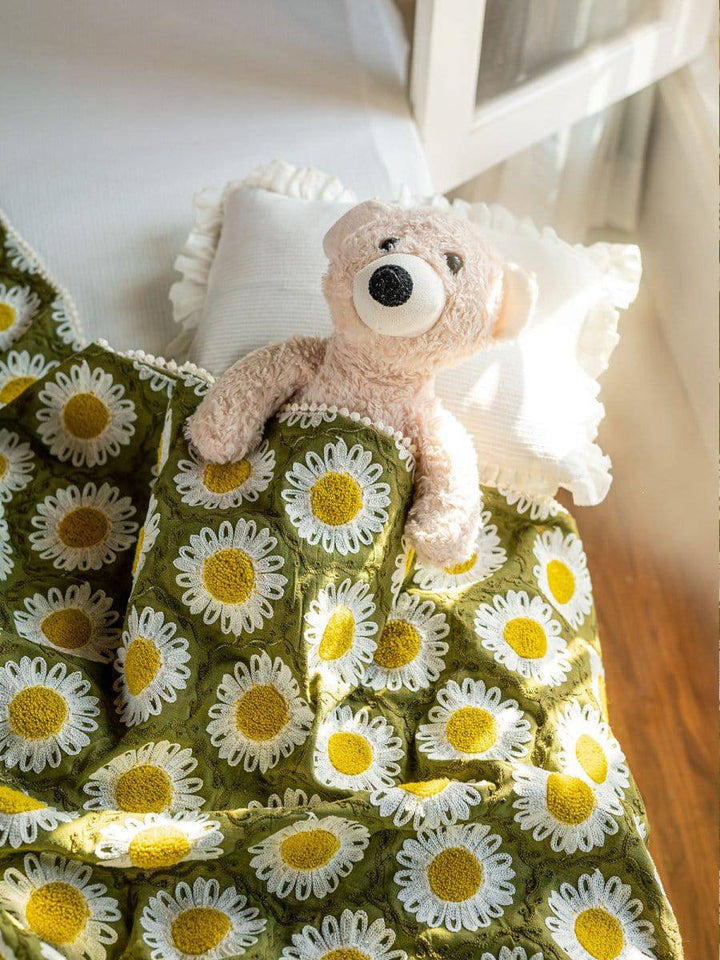 Green Woollen Sunflower Reversible Baby Kids Blanket - Halemons